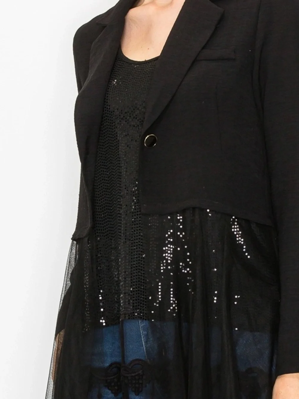 Black Sheer Tulle Midi Overlay Jacket m